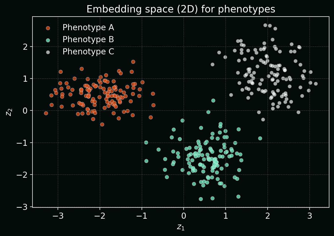 Embedding space visualization for phenotypes